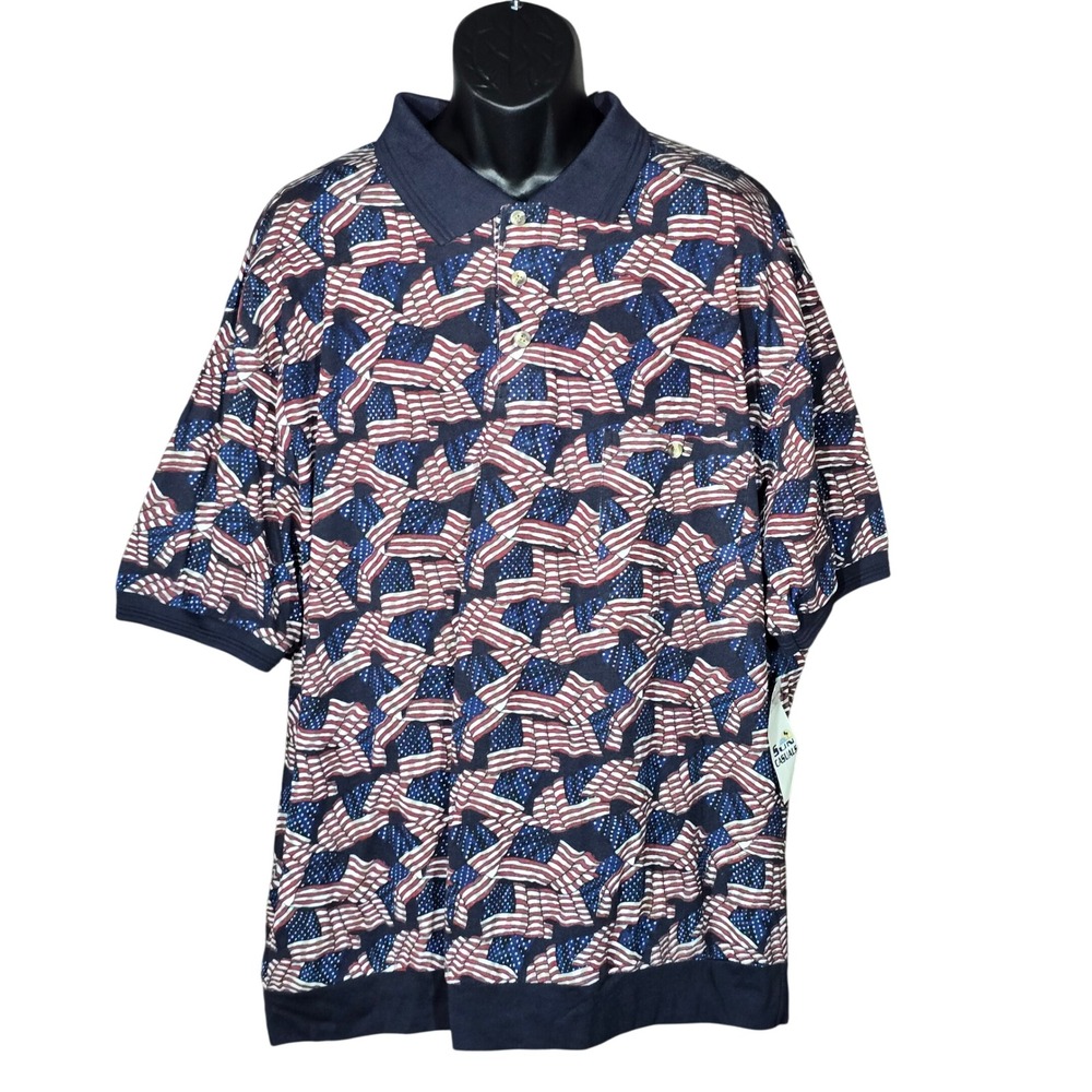 Sun Casuals Polo Shirt‎ American Flag USA All Over Print 4X Blue Patriotic Men's